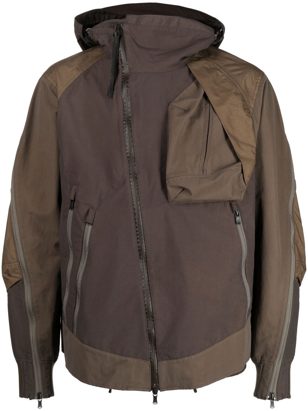 Panelled hooded jacket - Brown