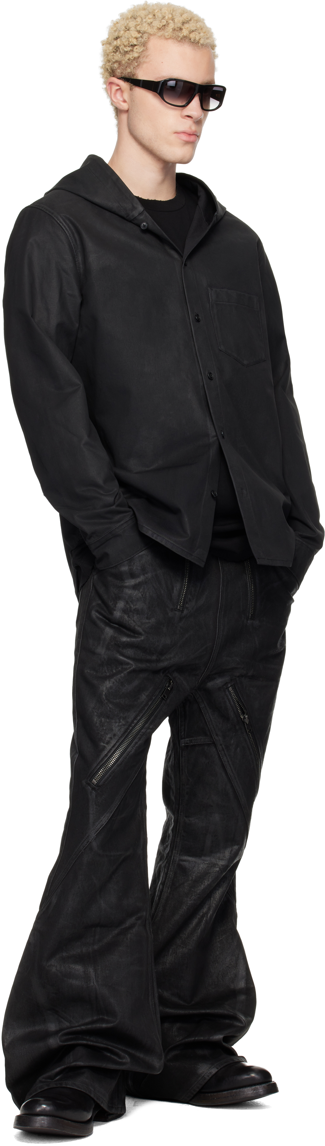 Black Waxed Hooded Shirt
