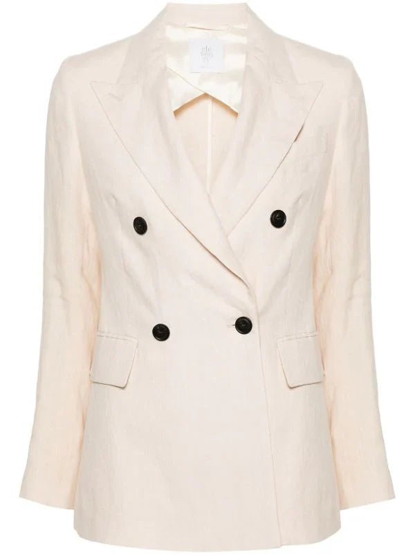 Double-Breasted Linen Blazer — Beige