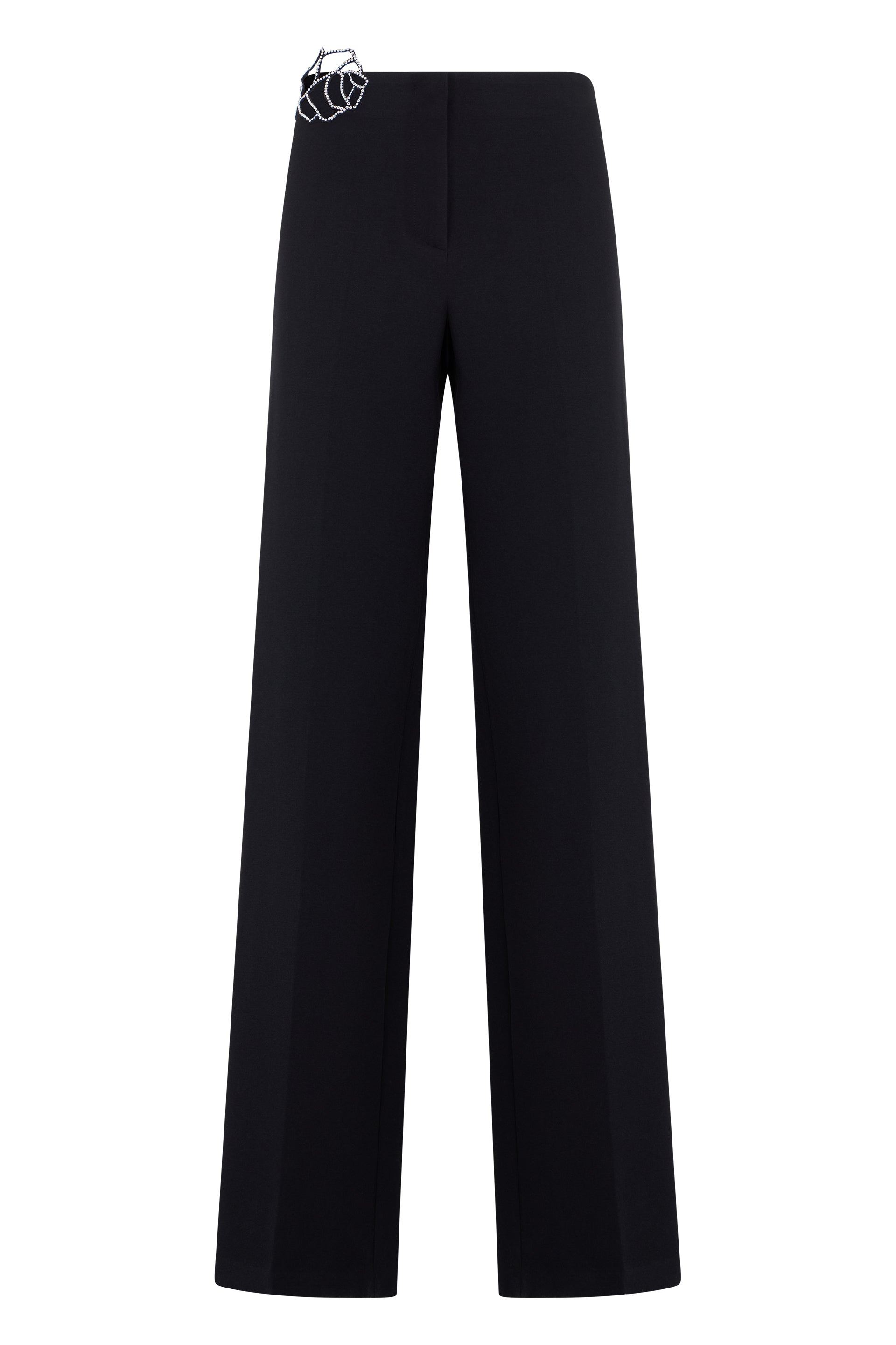 Elegant Wide-Leg Trousers with Rhinestone Embellishment