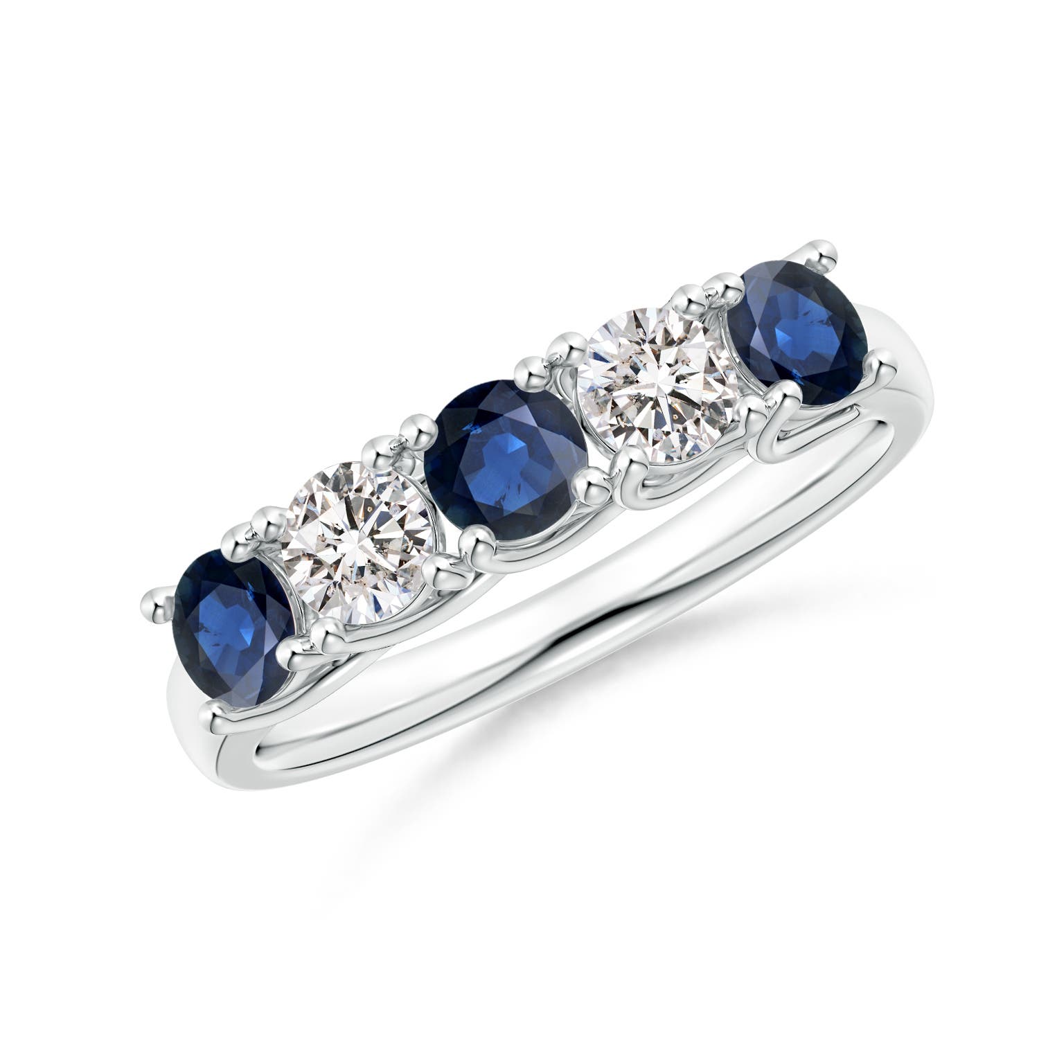 Angara 0.78 Carat Half Eternity Five Stone Sapphire and Diamond Wedding Band in Silver