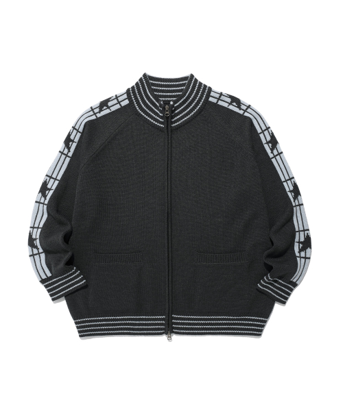 STAR TRACK KNIT ZIP UP_CHARCOAL