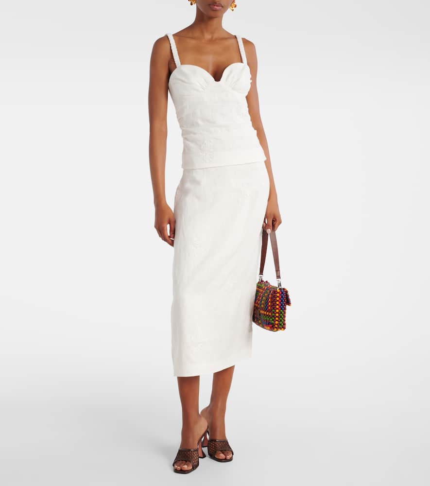 Alessandra embroidered linen midi skirt