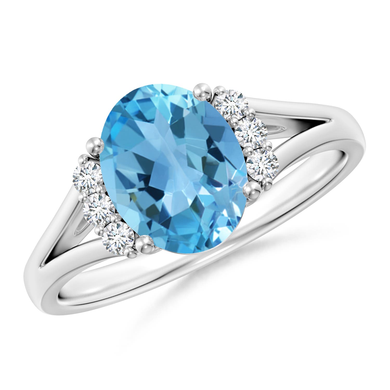 Angara 2.25 Carats Oval Swiss Blue Topaz with Round Diamond Collar Ring in Platinum