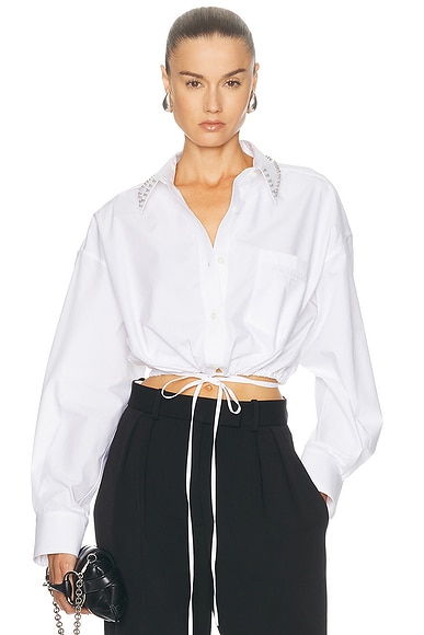 Alexander Wang Wrap Shirt With Crystal Stud Collar in White. M also in