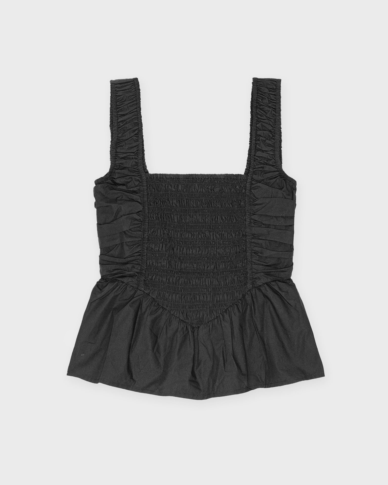Ganni Top Cotton Poplin Smock Strap Black