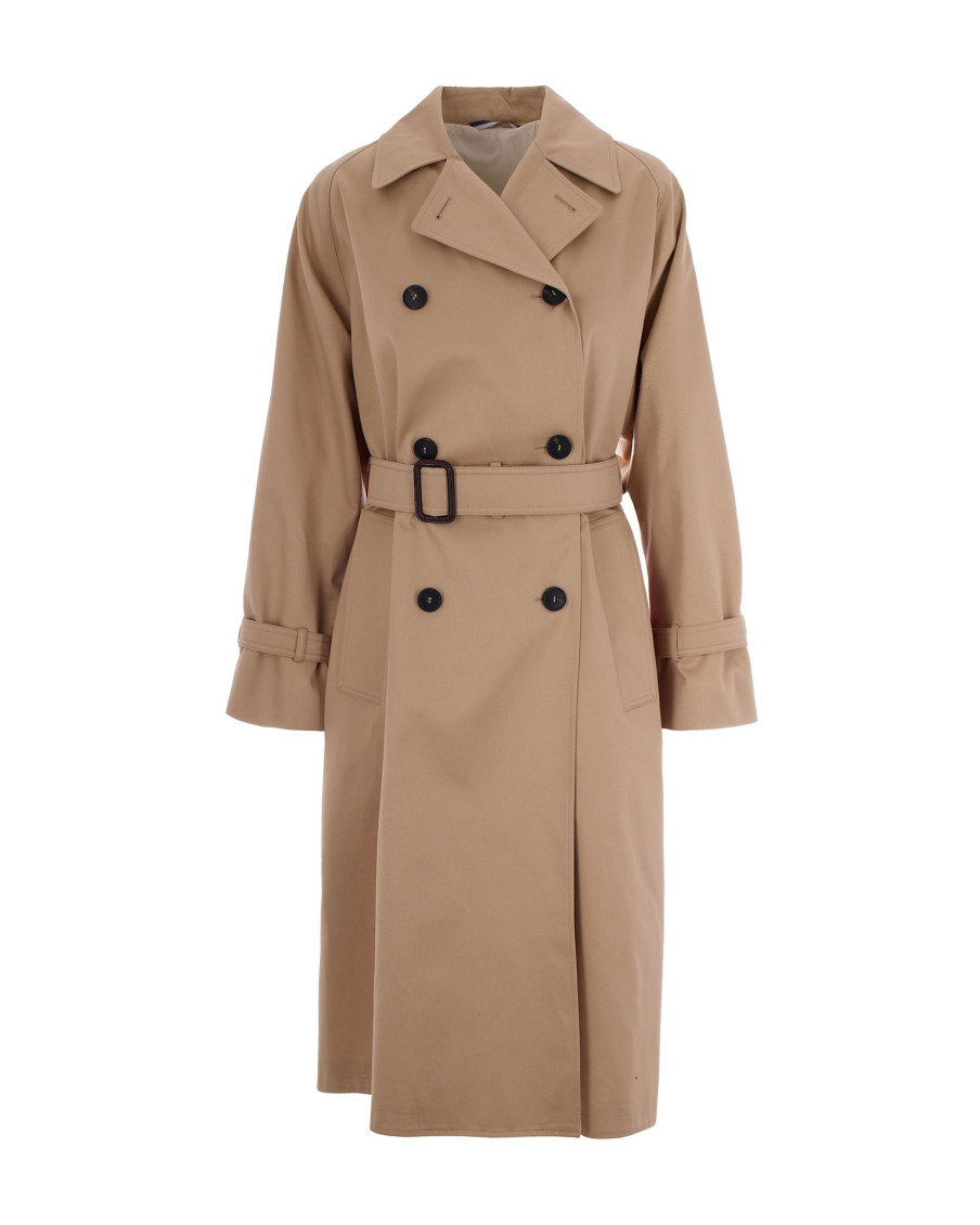 Beige Notched Lapel Trench Coat