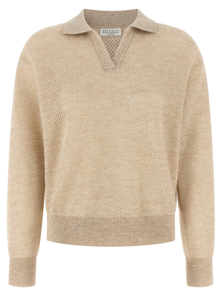 Beige Textured Shirt Collar Polo