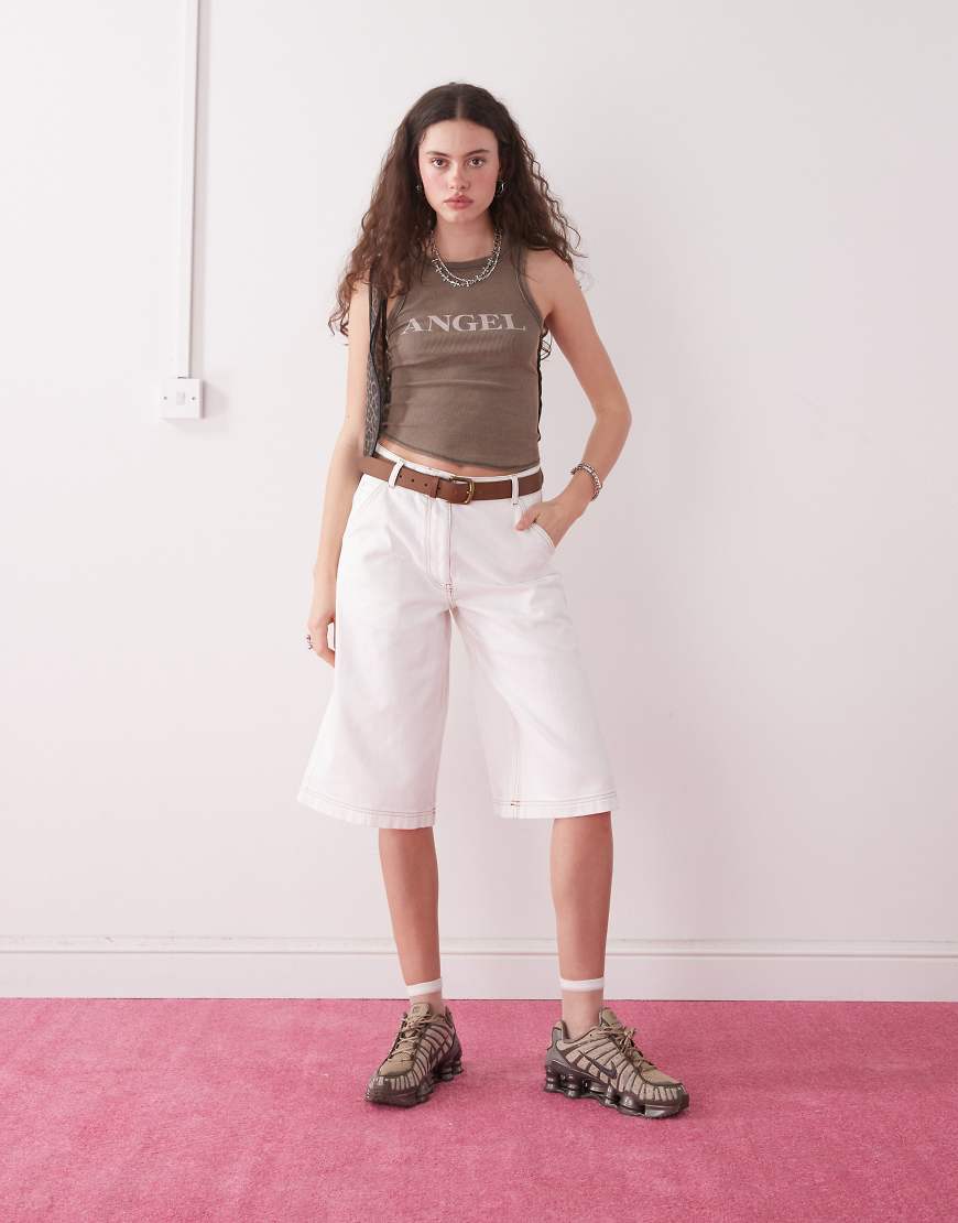 COLLUSION low rise baggy jorts in ecru-Neutral