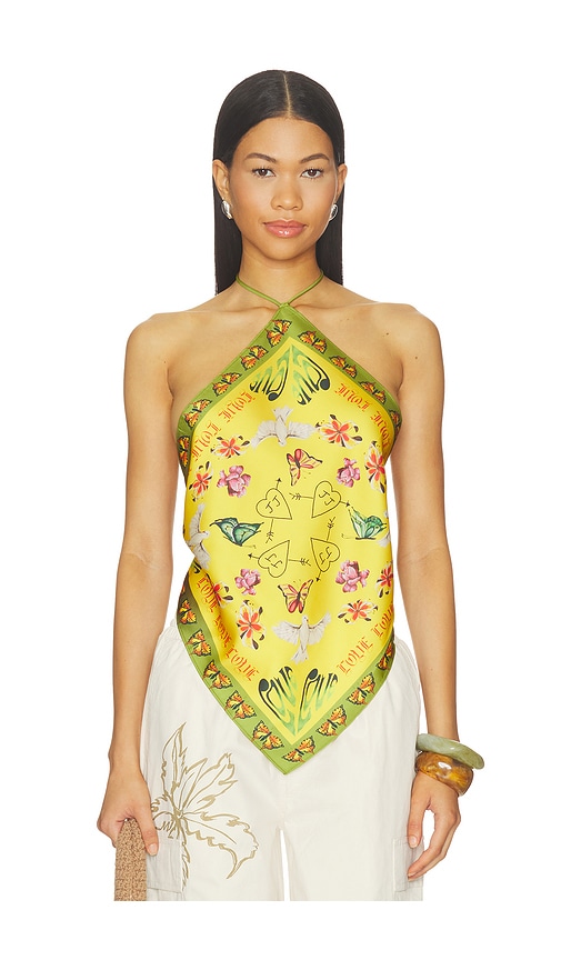 Juliet Johnstone Bandana Halter Top in Yellow. S. Also in M, L, XL/1X