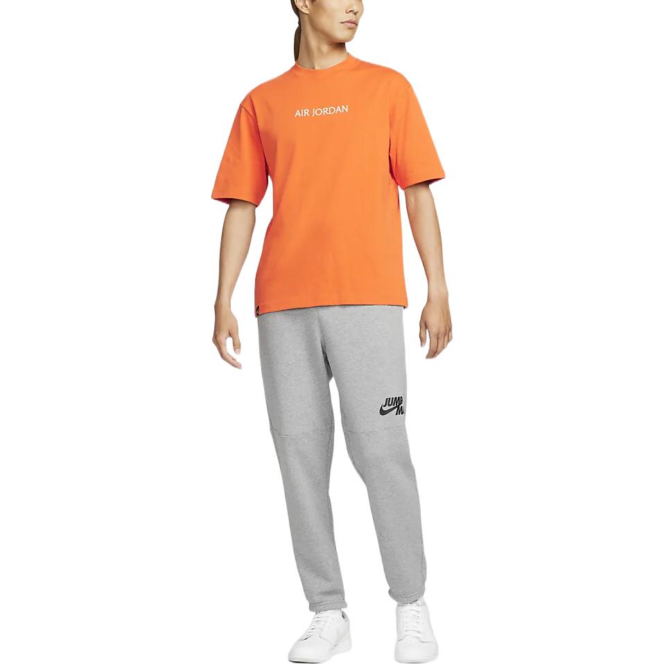 Men's Air Solid Color Alphabet Logo Round Neck Short Sleeve Orange T-Shirt