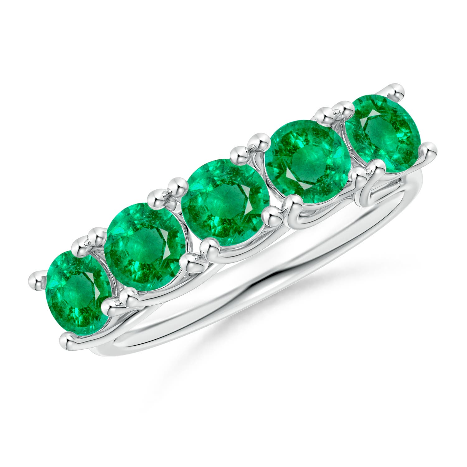 Angara 1.75 Carats Half Eternity Five Stone Emerald Wedding Band in 18K White Gold