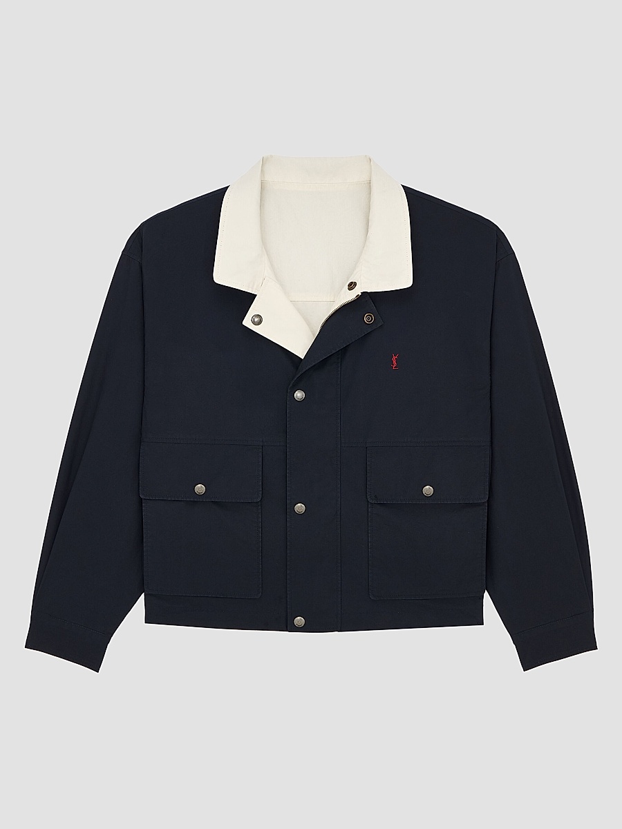 Men's Cassandre Reversible Work Jacket in Brushed Cotton Canvas - Navy White