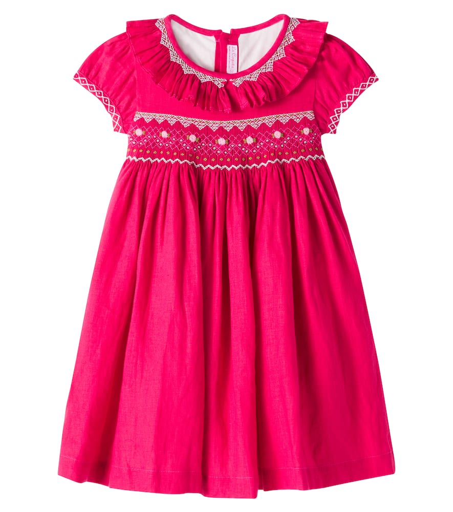 Embroidered smocked linen dress