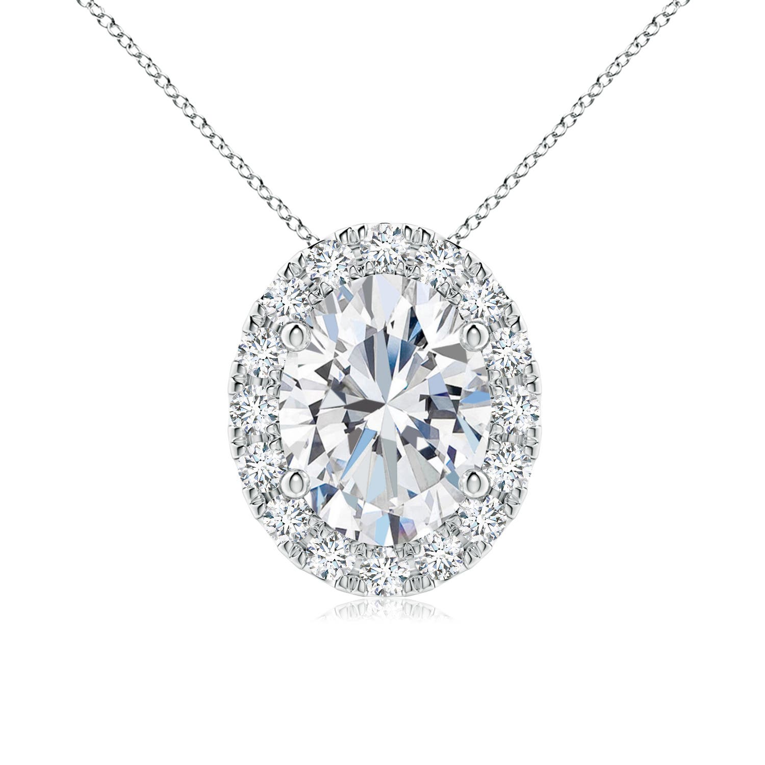 Angara 1.84 CTW Prong-Set Oval Lab-Gown Diamond Halo Pendant in Platinum