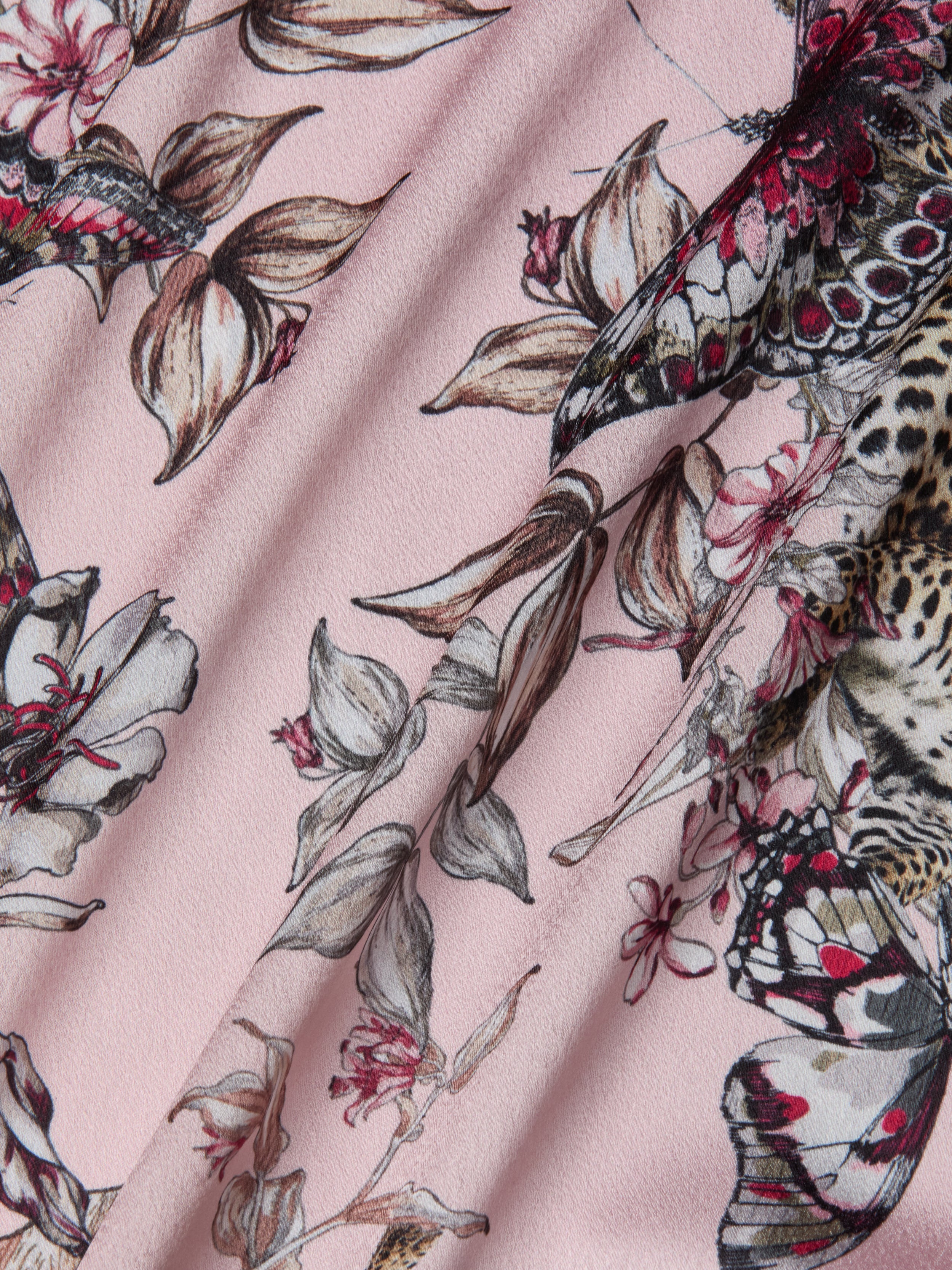 Asami Chain One-Shoulder Blouse Top In Light Nectar Pink Small Multi Butterfly Jungle