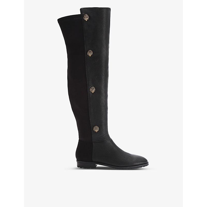 Womens Black Shoreditch Eagle Head-embellished Leather Knee-high Boots
