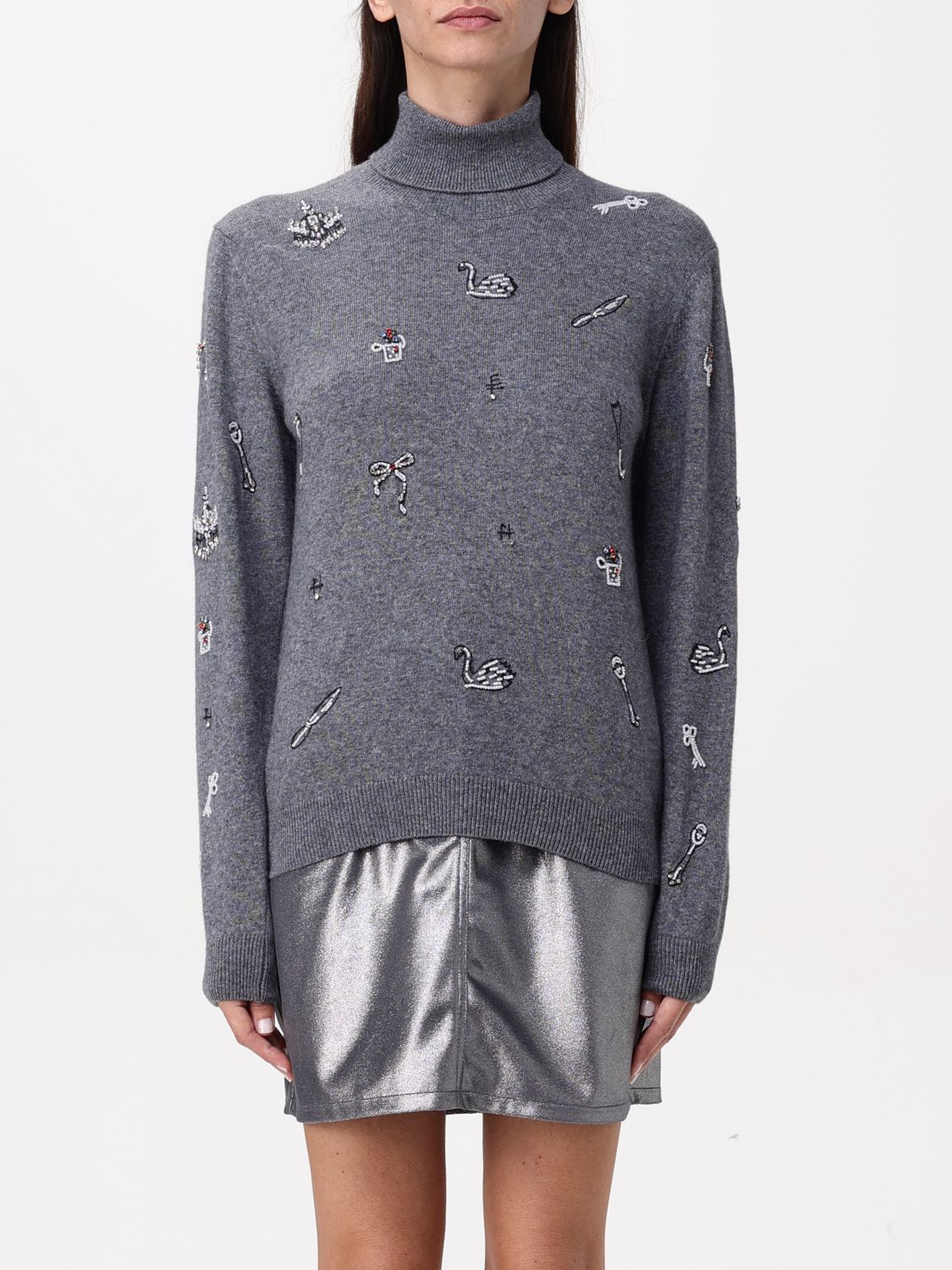 Embellished high-neck jumper - Grey