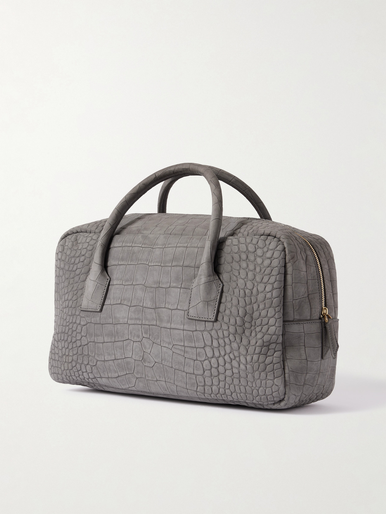 America Duffle Medium Croc-effect Suede Tote - Gray