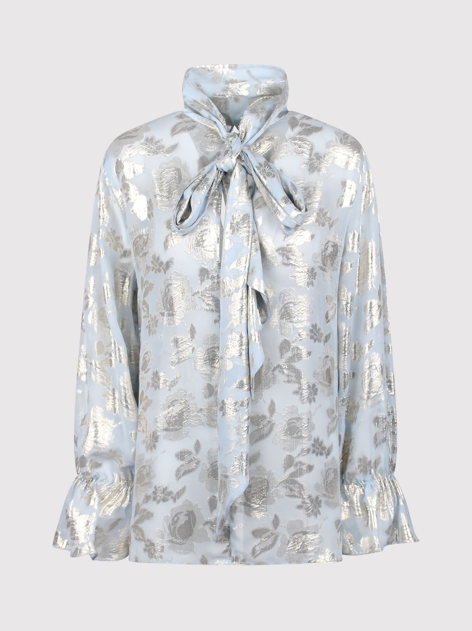 Floral-embellished cut-out blouse - Blue