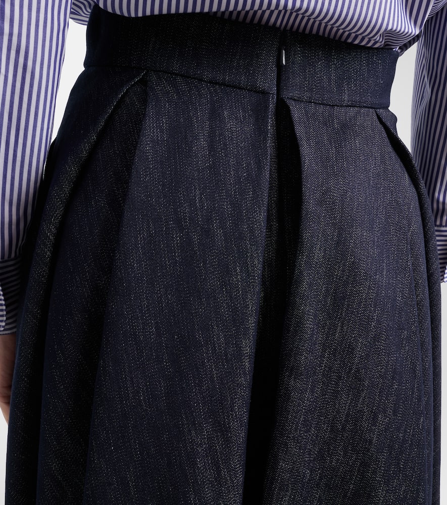 Pleated denim midi skirt