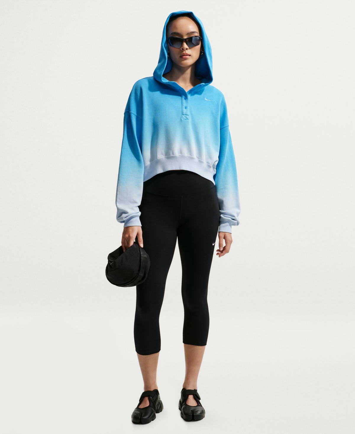 Women's Sportswear Phoenix Fleece Oversized Henley Hoodie - Hydrogen Blue/lt Photo Blue