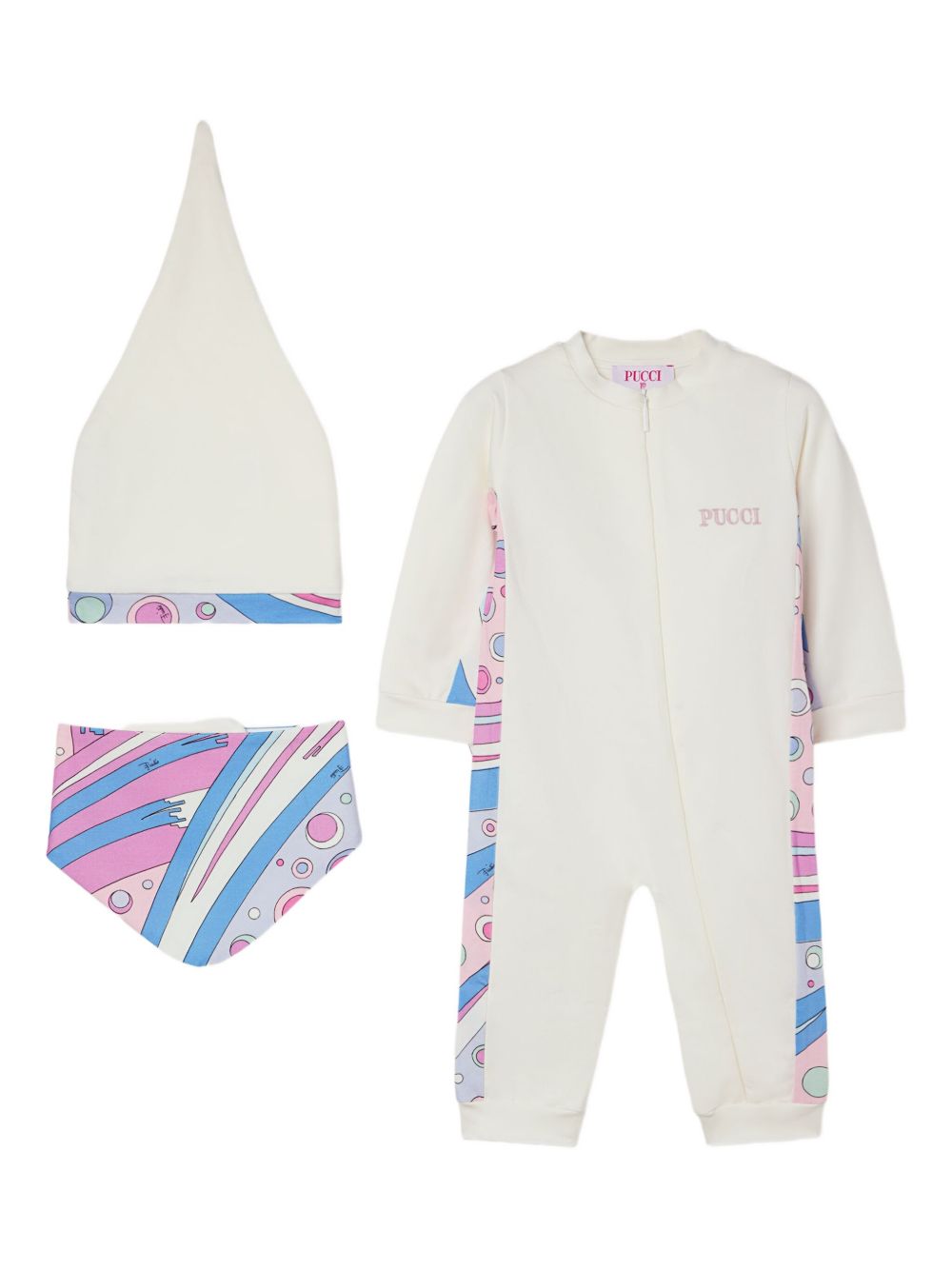 Fontane-print zip-up rompers set - White