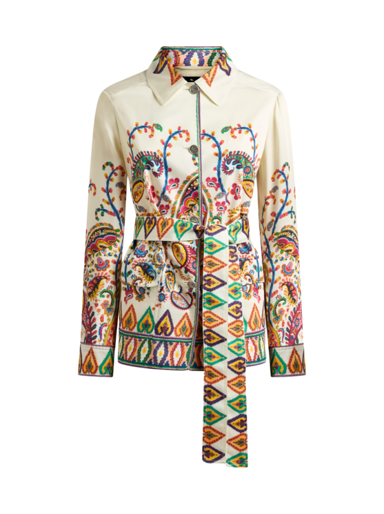 Silk Field Jacket With Placed Floral Paisley Print
