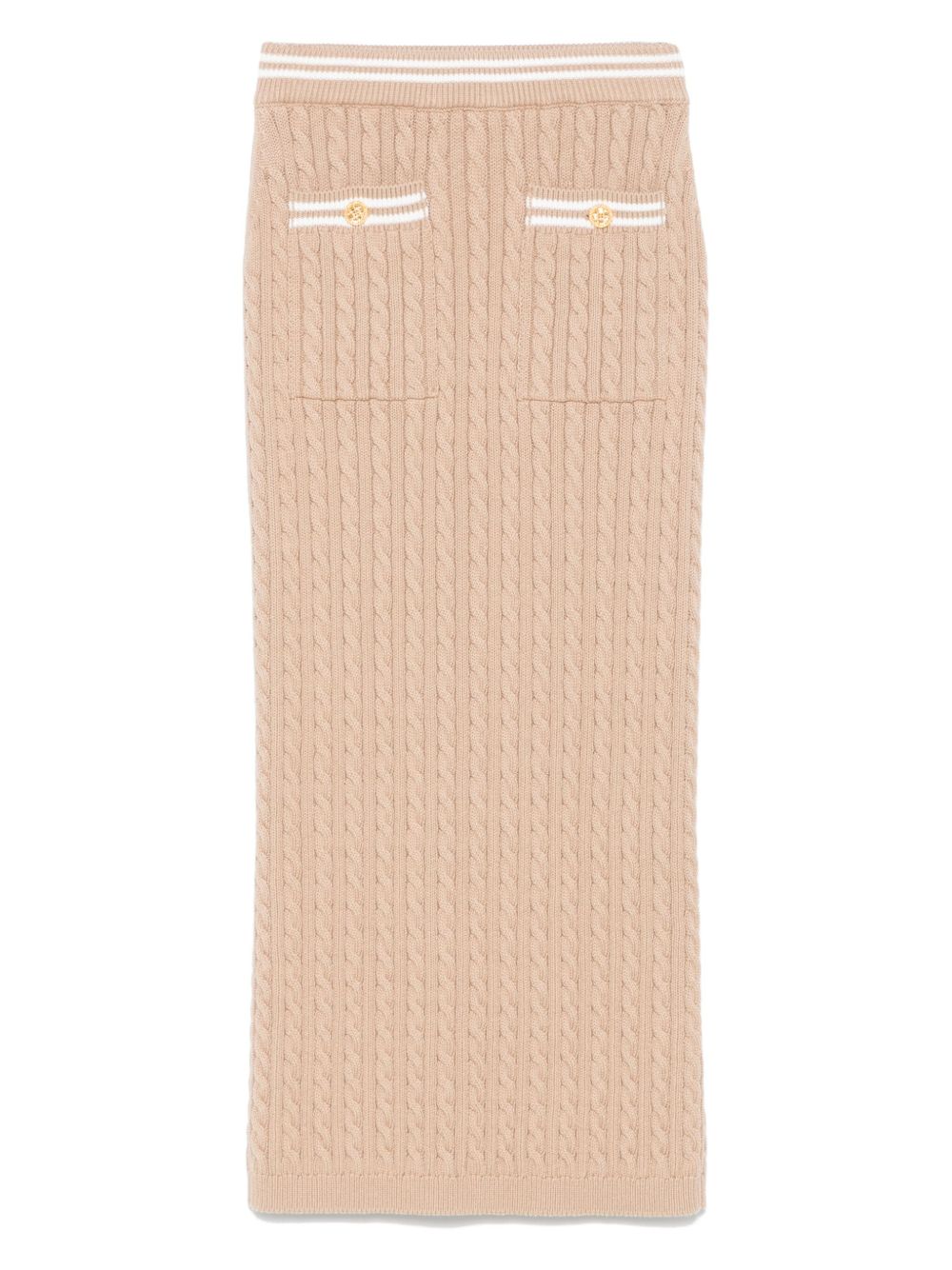 Cable-knit stripe-trim midi skirt - White