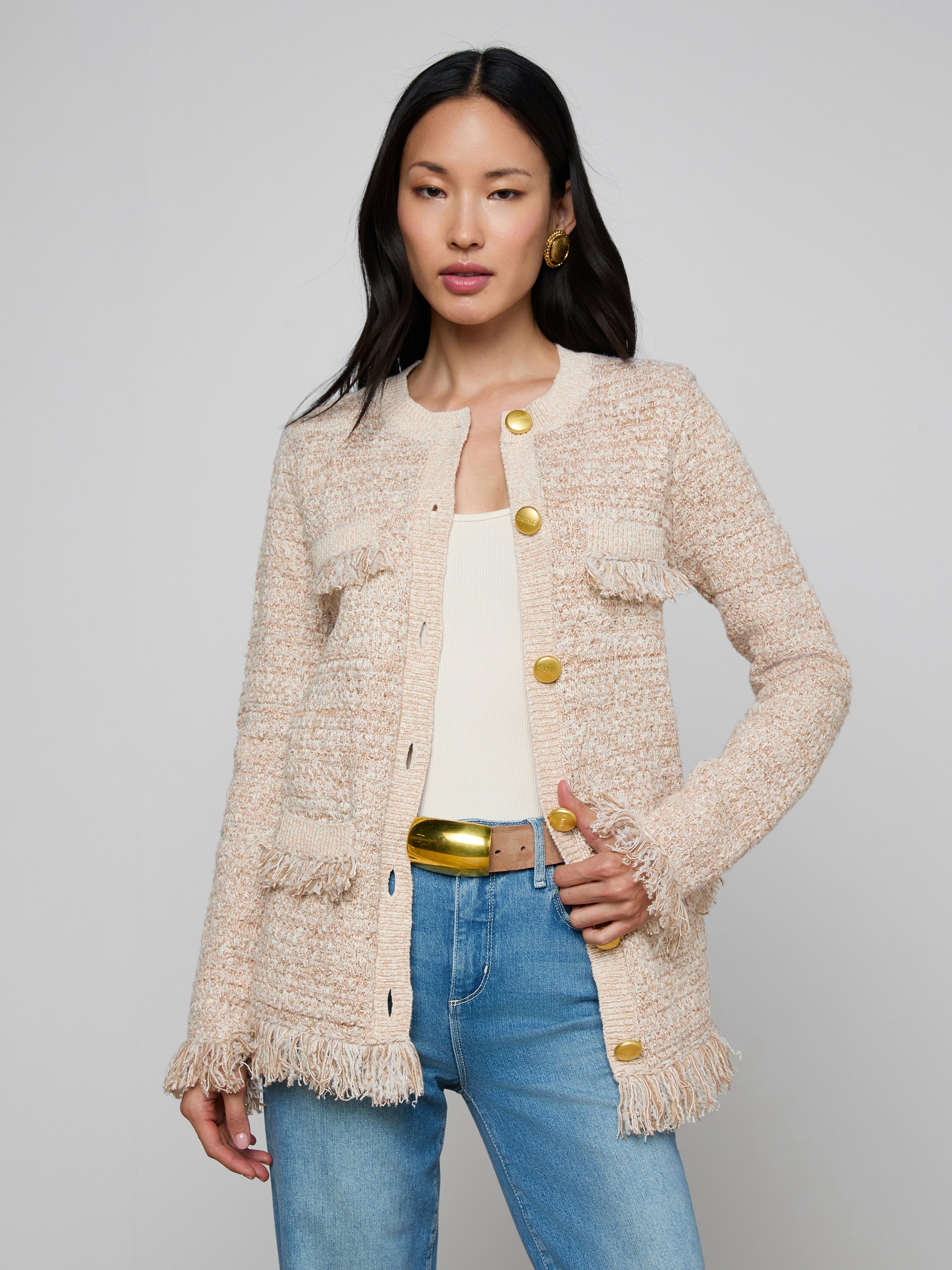 Kastoria Fringe Cardigan In Natural Multi Boucle