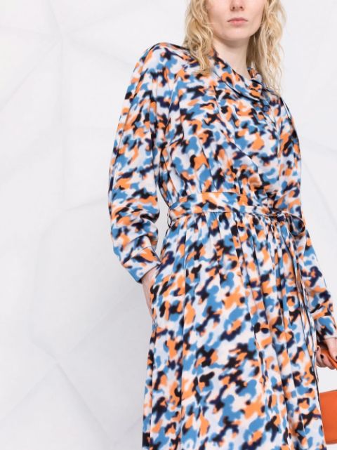 Abstract-print drawstring-waist midi dress
