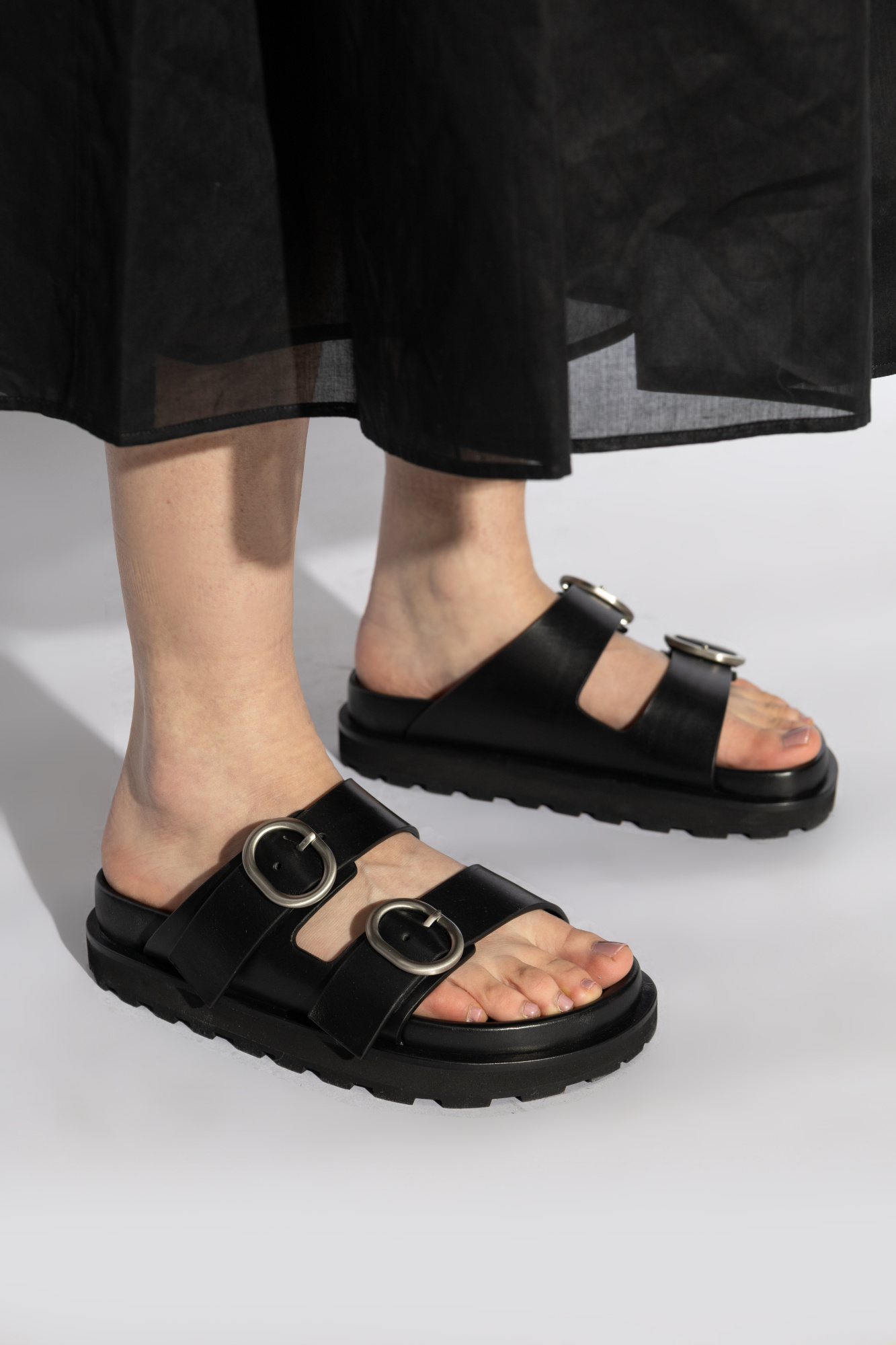 Leather Slides, Women's, Black