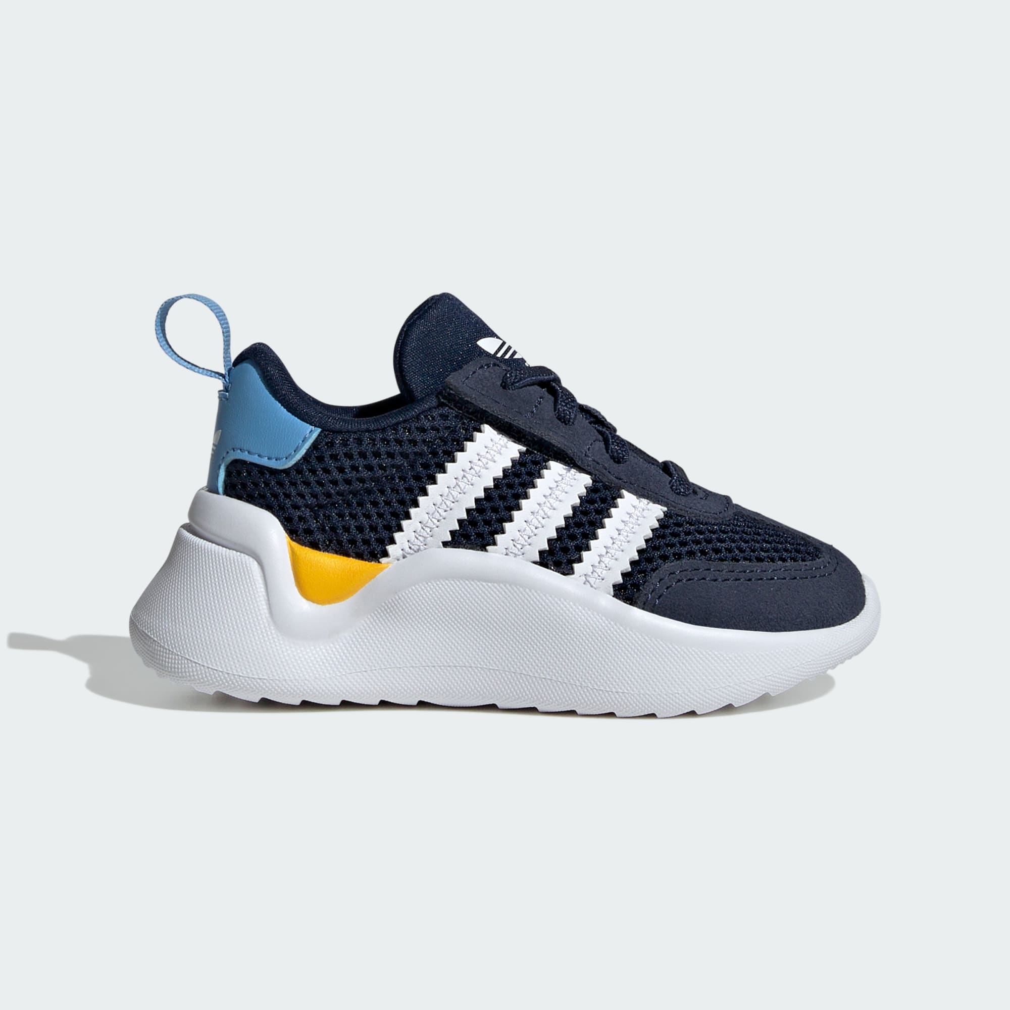 ADIDAS Originals Kids Unisex Adifom 70s Comfort Closure Elastic Laces Shoes - Blue & White Leather - .5 Infant