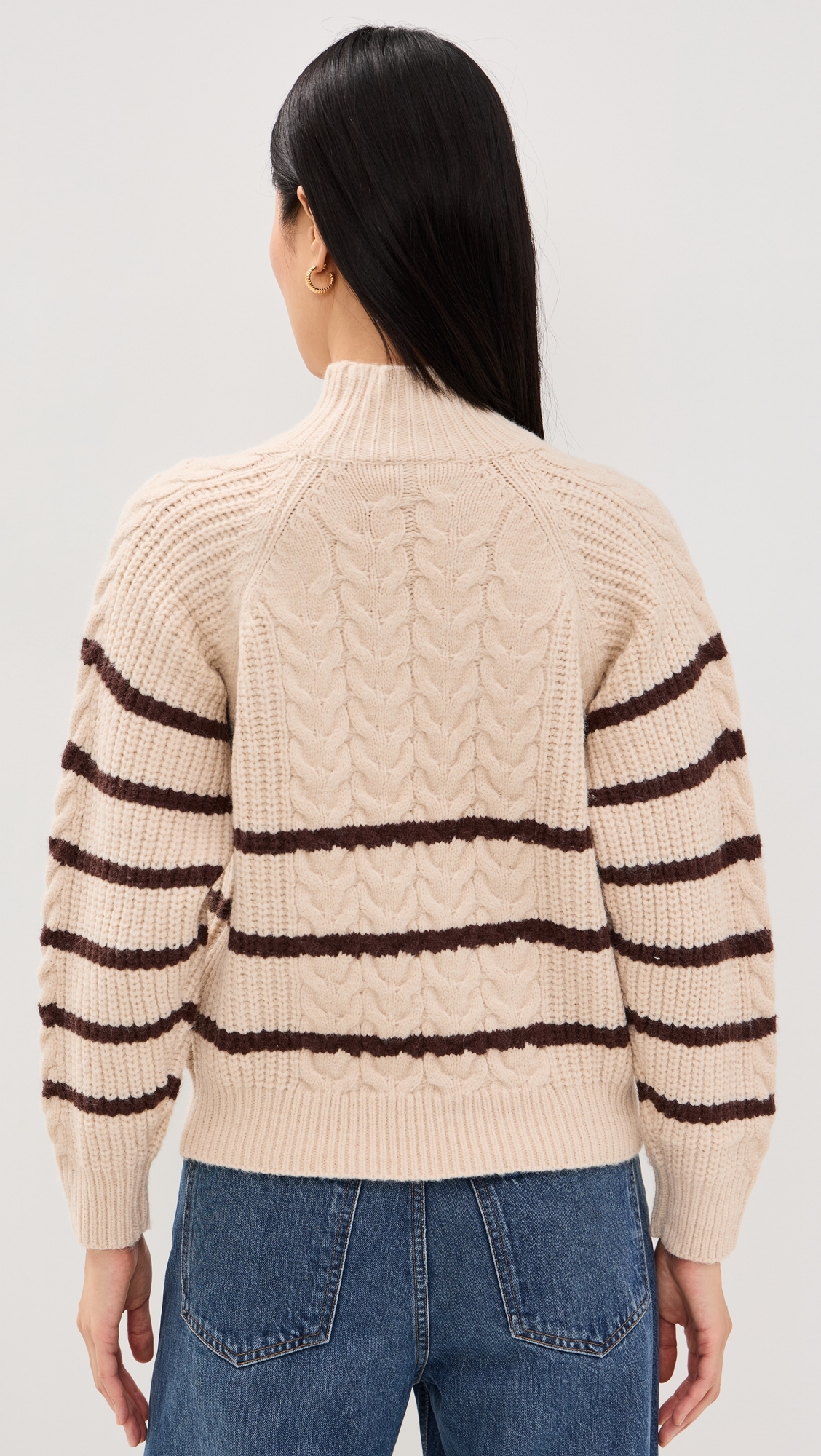 Striped Knit Pullover Sweater Oatmeal