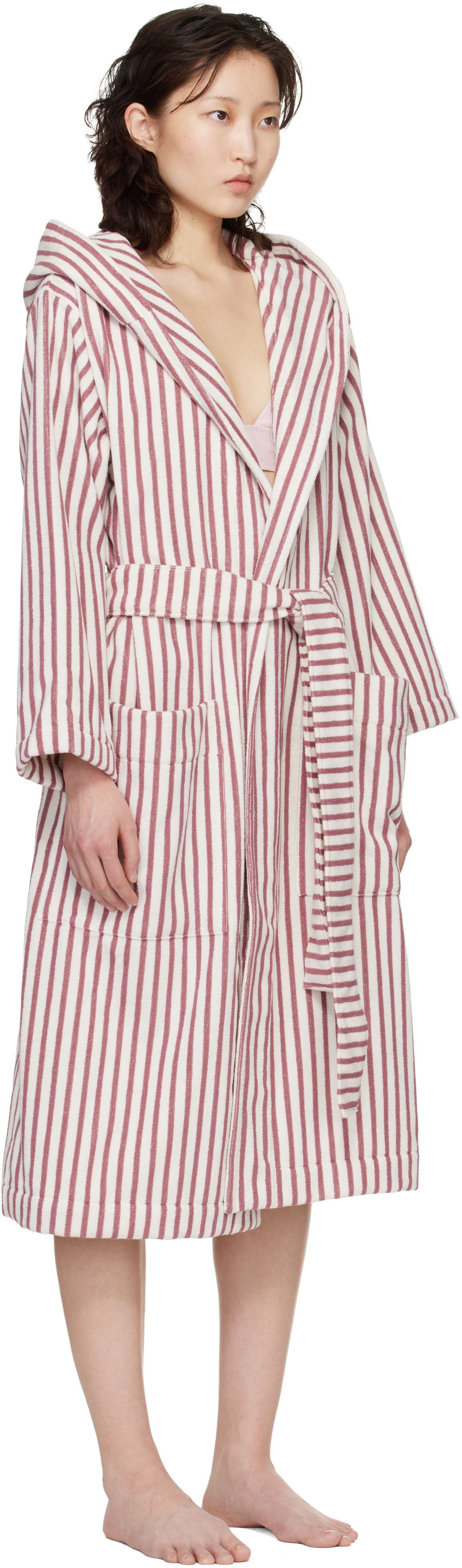 White & Red Terry Hooded Bathrobe