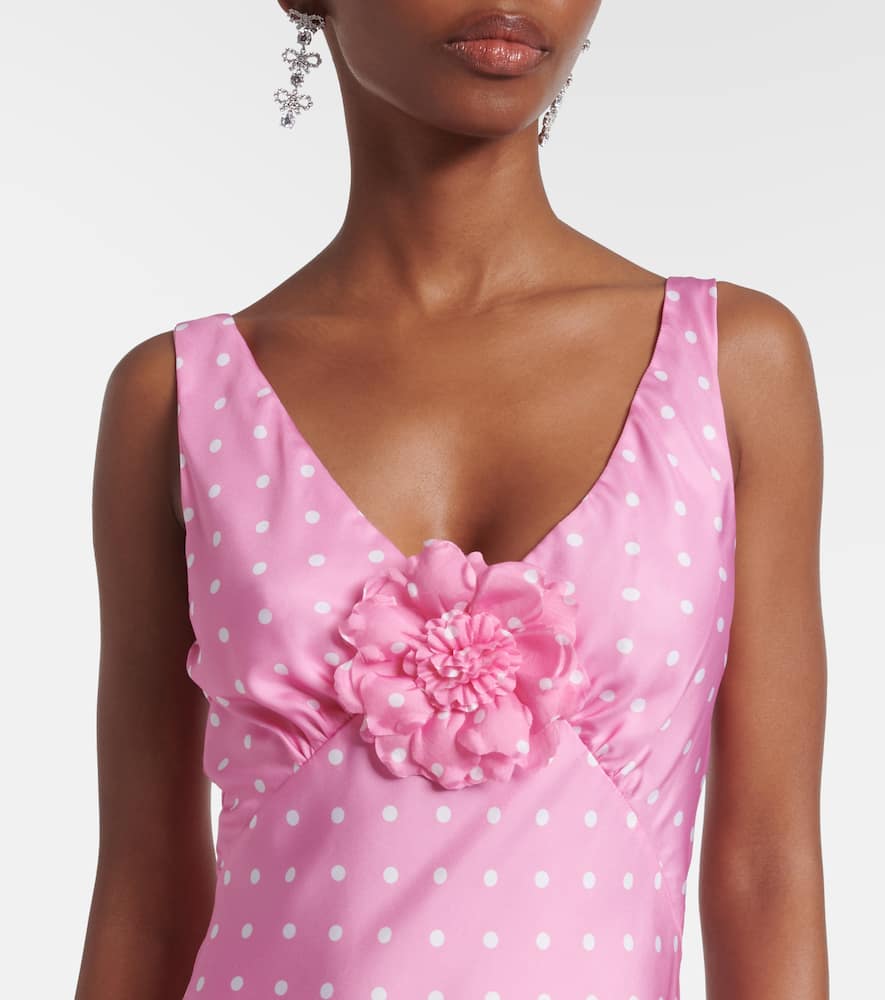 Floral-appliqué silk twill gown