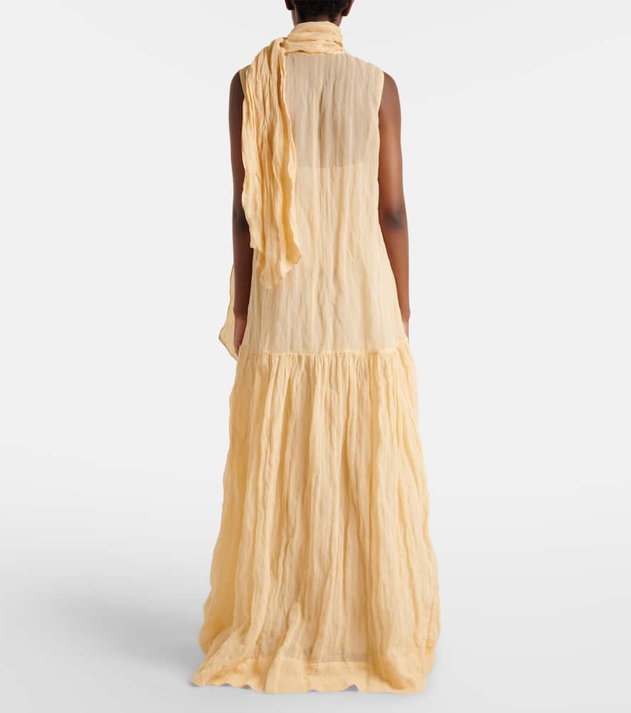 Scarf-detail cotton-blend maxi dress