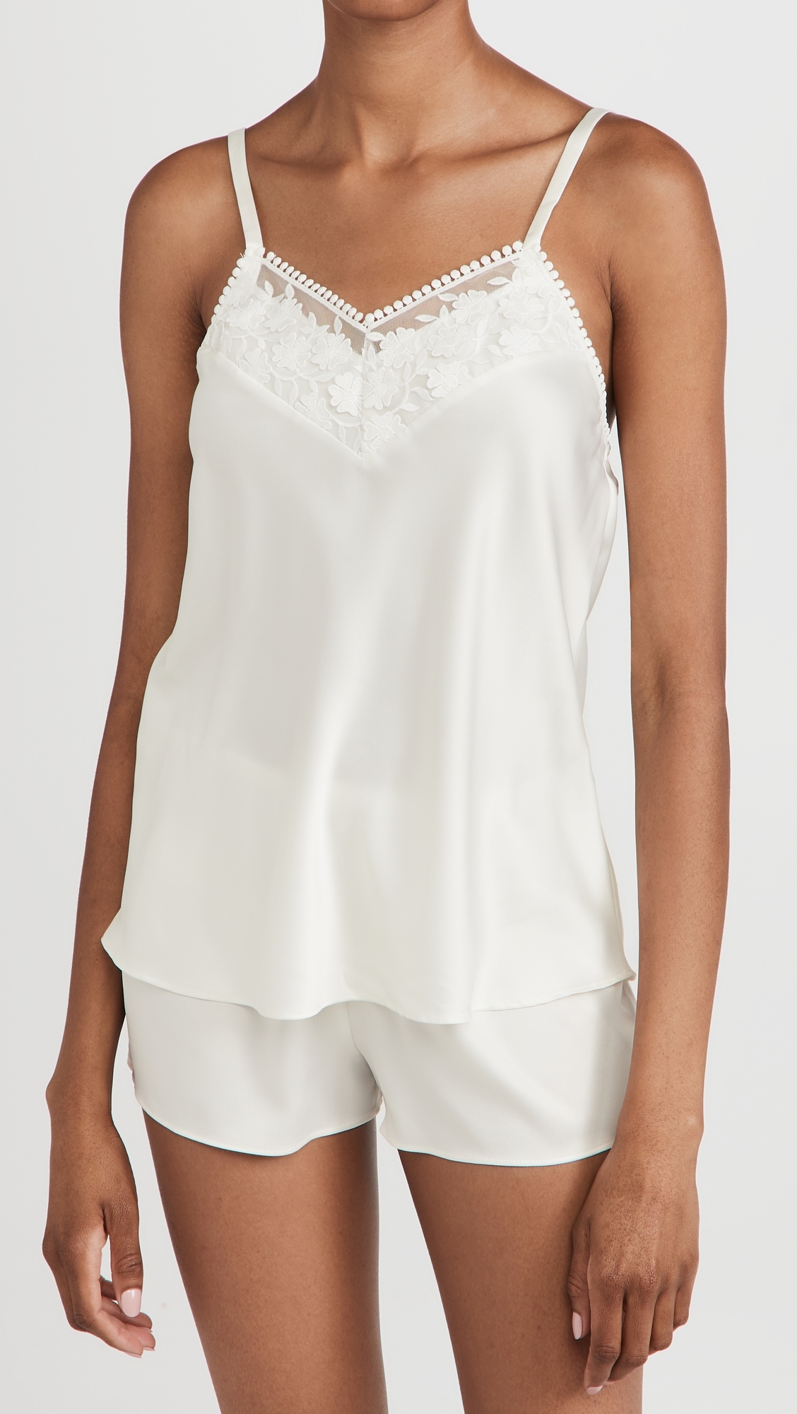 Kylie Charmeuse Cami Set with Lace Ivory