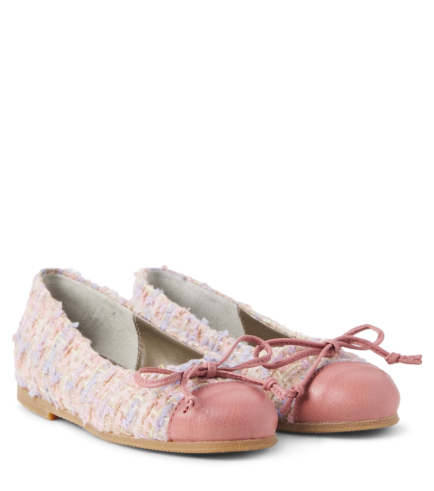 PèPè Leather-trimmed bouclé ballet flats