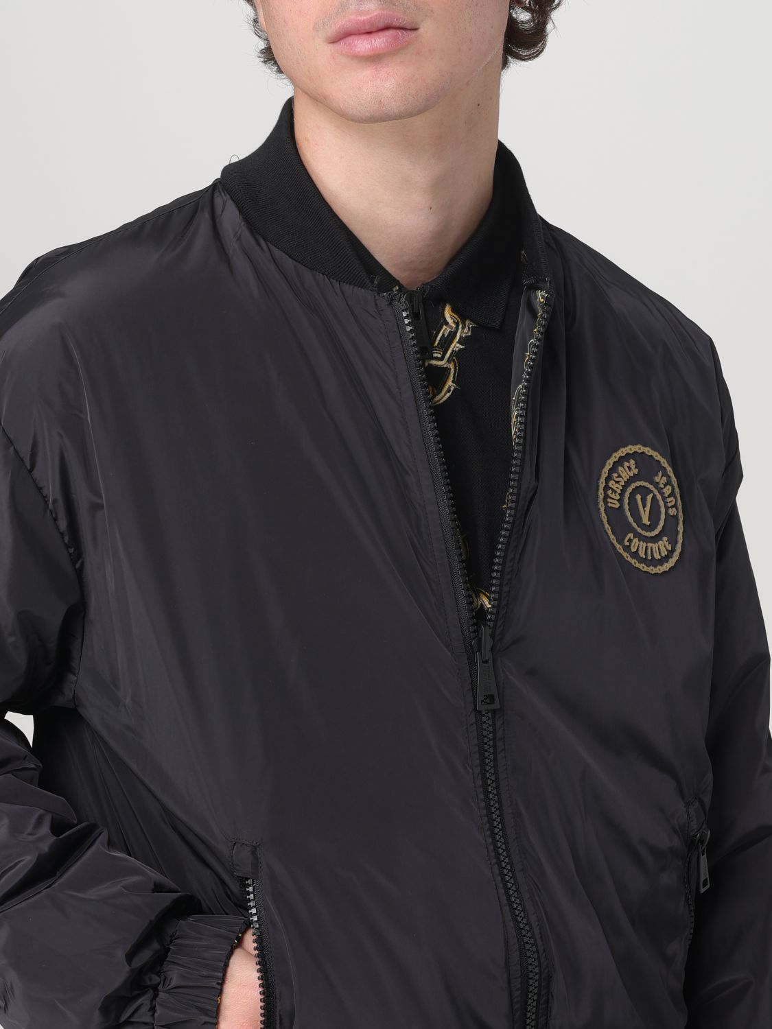 Reversible chain-print hooded jacket - Black
