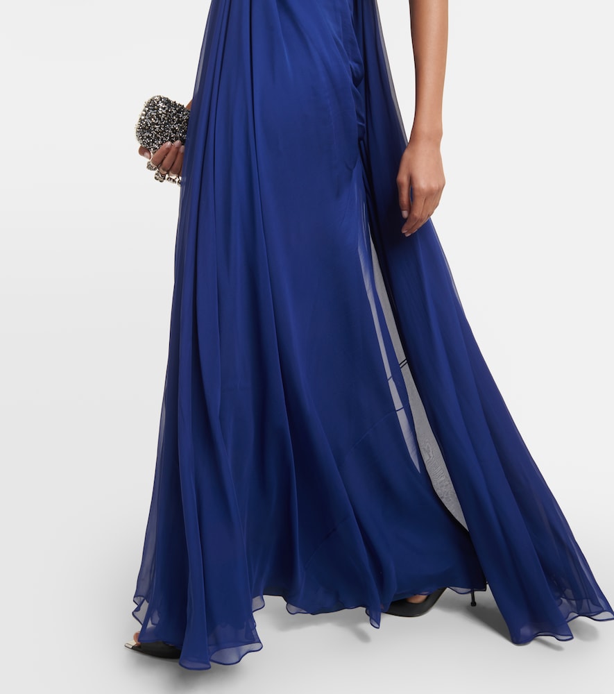 Strapless draped silk chiffon gown