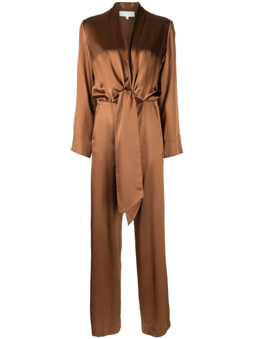 Tie-front kimono jumpsuit - Brown
