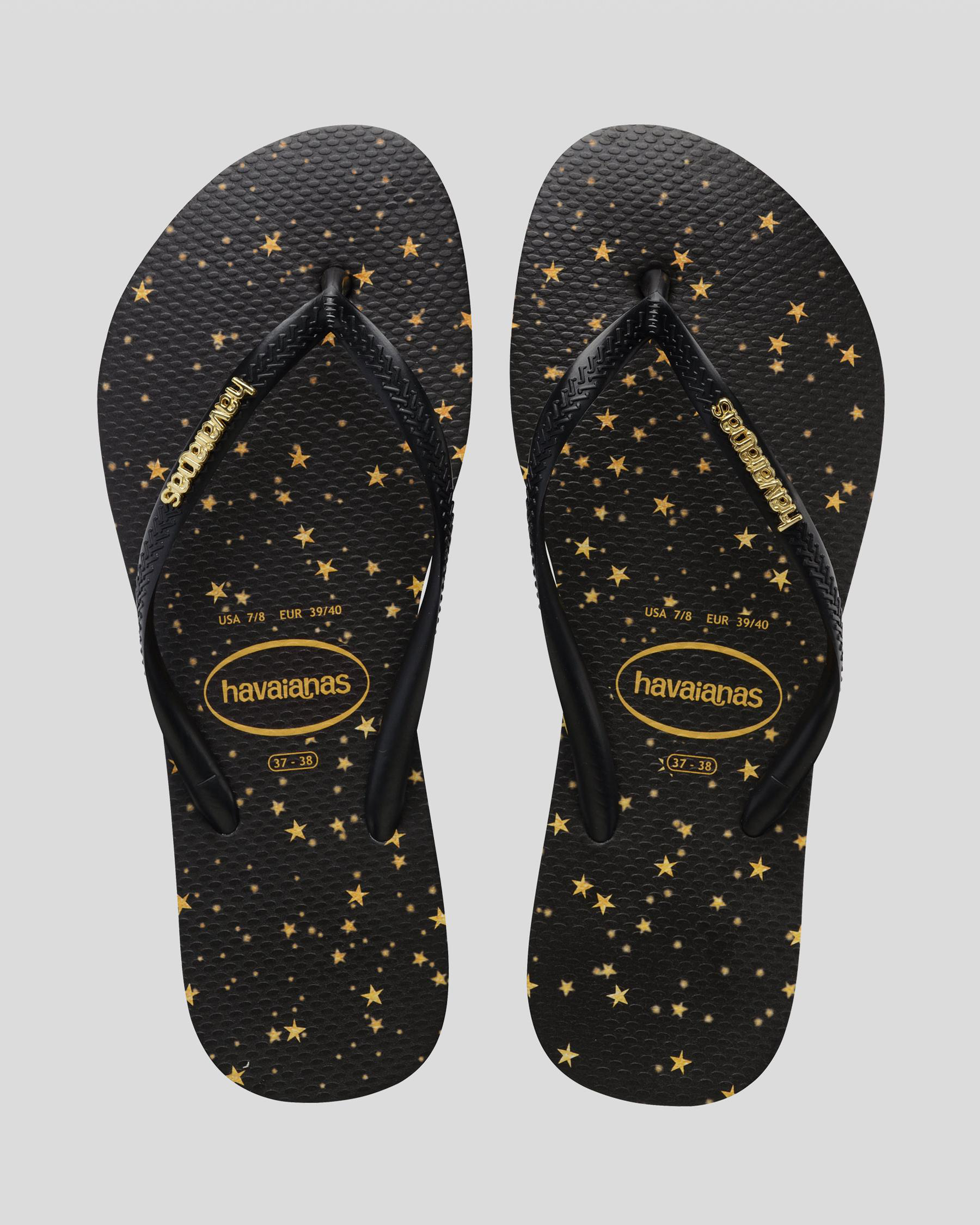 Women's Slim Metal Logo Thongs Shoes in Black