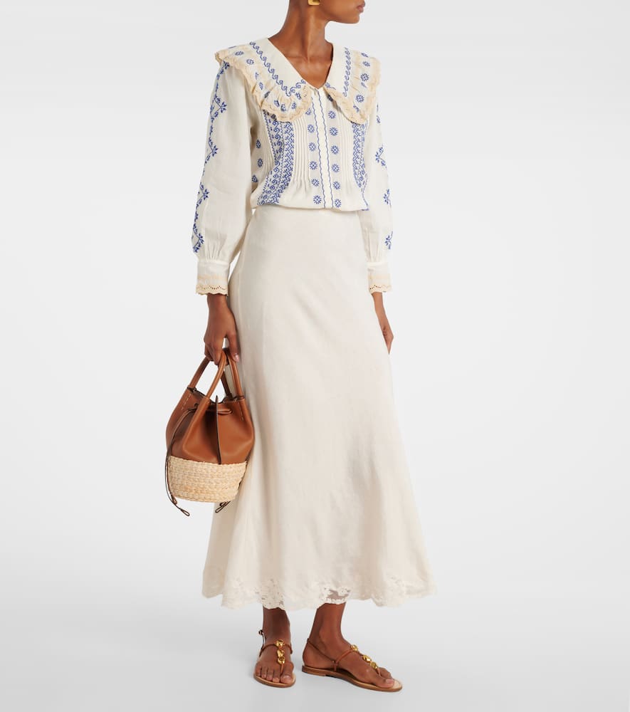 Crystal lace-trimmed cotton maxi skirt