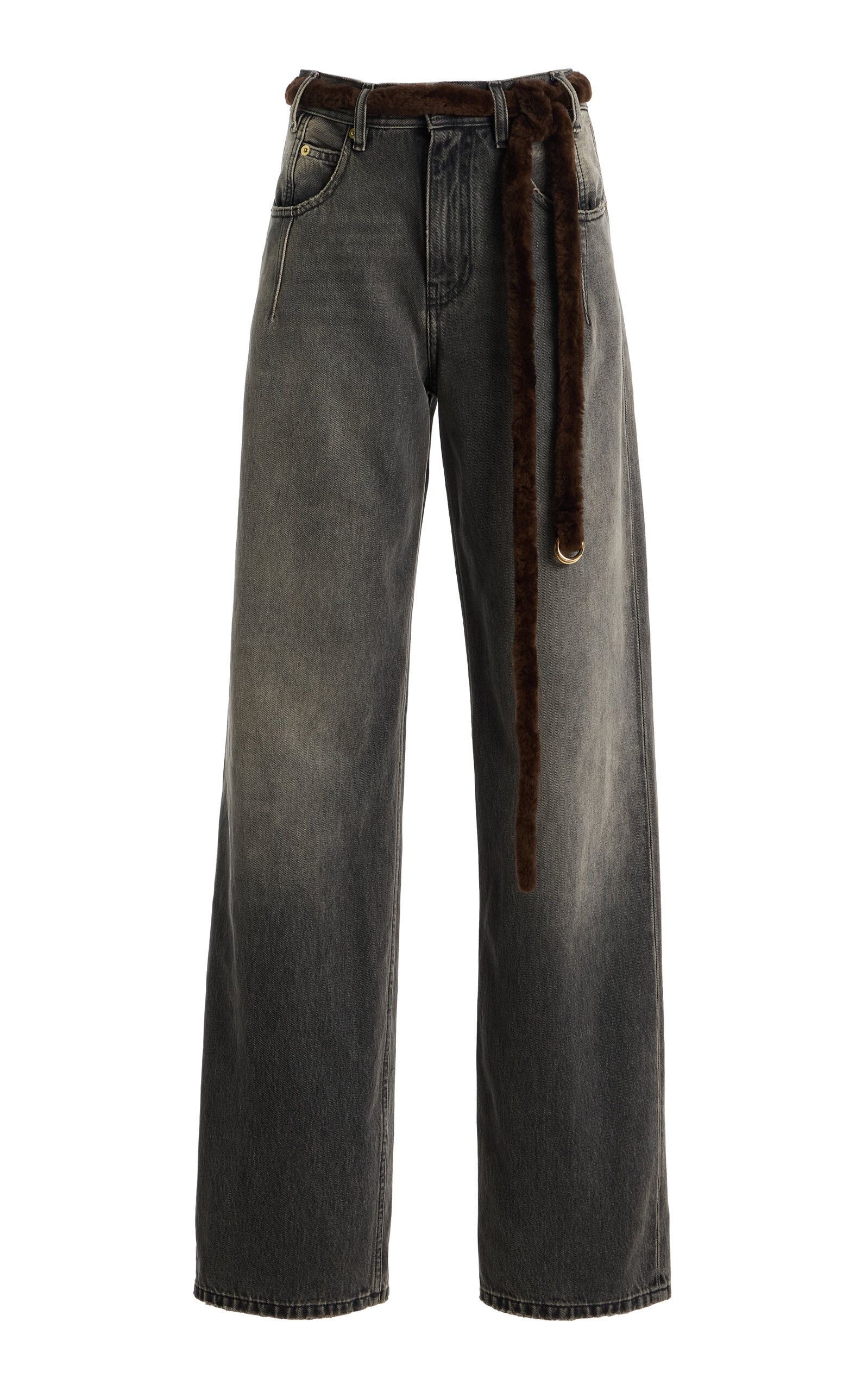Lu Fur-Trimmed Rigid High-Rise Straight-Leg Jeans