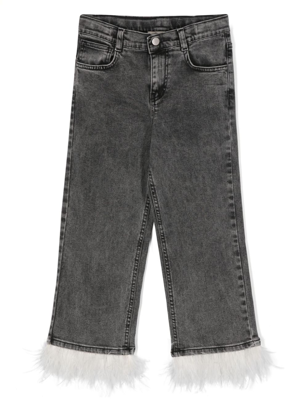 Embellished-feather organic cotton jeans - Black