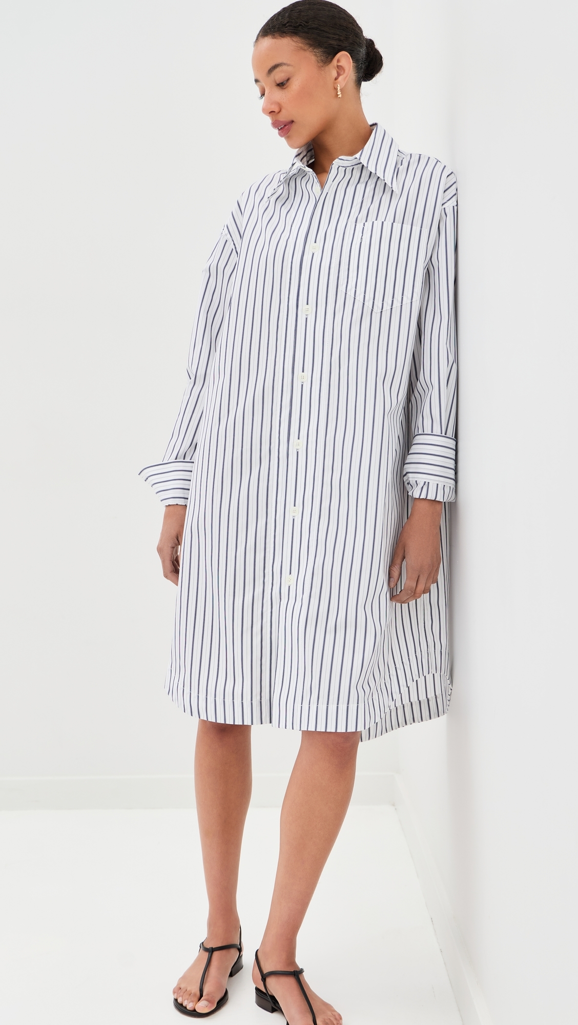 Long Sleeve Wide Shirt Dress with Embossed De Coeur Blanc/Encre