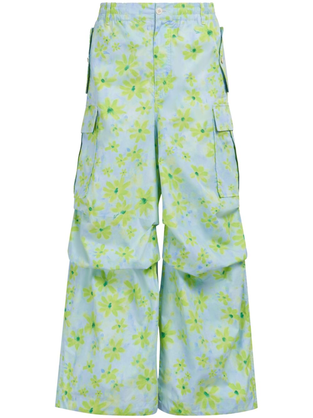 Floral-print wide-leg cargo trousers - Blue