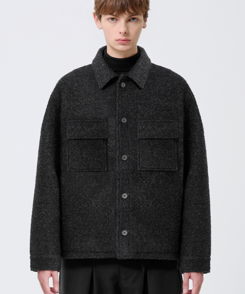 Wool Elbow Patch Two Pocket Button Jacket_Black