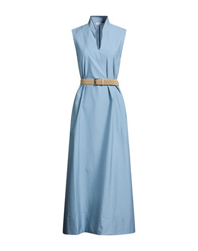 Woman Maxi dress Pastel blue Size L Cotton, Polyamide, Ecobrass